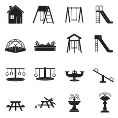 Playground and Park Equipment Icon Set Vector Silhouettes