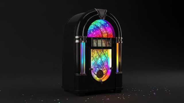 Retro jukebox with rainbow lights and glossy black finish