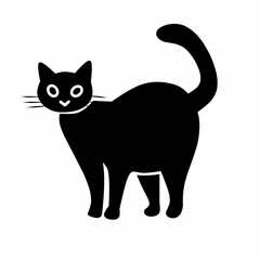 Black cat silhouette standing with raised tail, spooky Halloween symbol for magic, mystery, and fear.