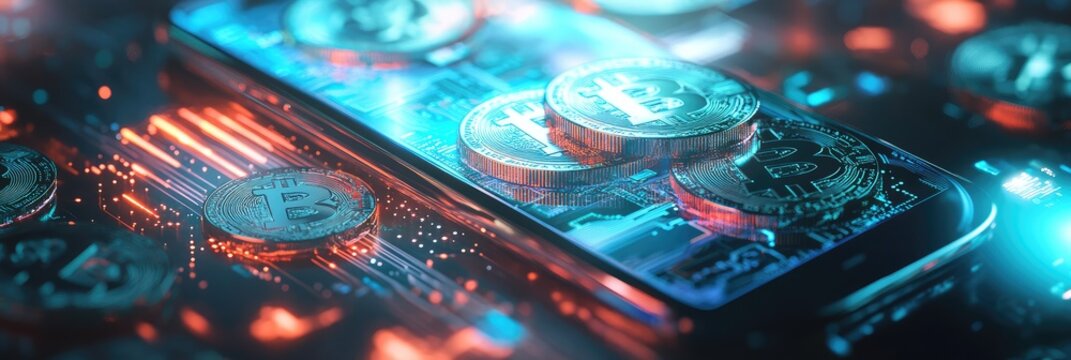 A cell phone with a bunch of coins on it - Powered by Adobe