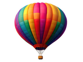 Fototapeta premium Brightly colored hot air balloon with vibrant rainbow panels floating against a clear background