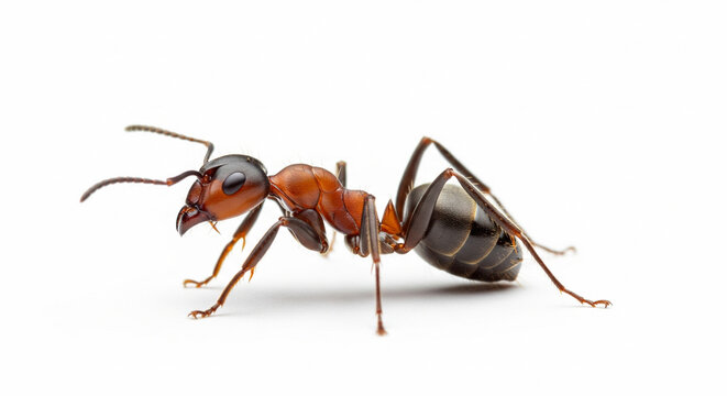 Close-up of a Red and Black Ant Walking on Isolated transparent background
