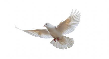 Fototapeta premium Graceful White Dove Flying with Wings Spread on Isolated transparent background