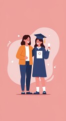 Obraz premium Proud mother and daughter celebrating graduation, a heartwarming depiction of achievement and familial bond.