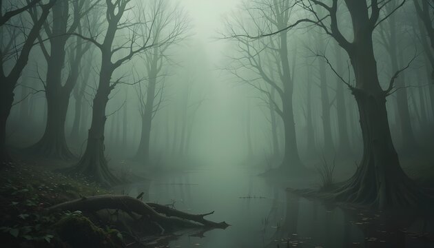 Foggy Swamp with Mystic Creatures