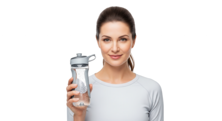 A Healthy Woman With A Water Bottle Poses For A Studio Portrait Holding A Refreshing Beverage