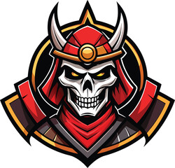 A skull adorned with a striking red and black helmet, emphasizing a bold and edgy aesthetic