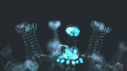 Animated Representation of Glowing Viral Particles in Blue Hues