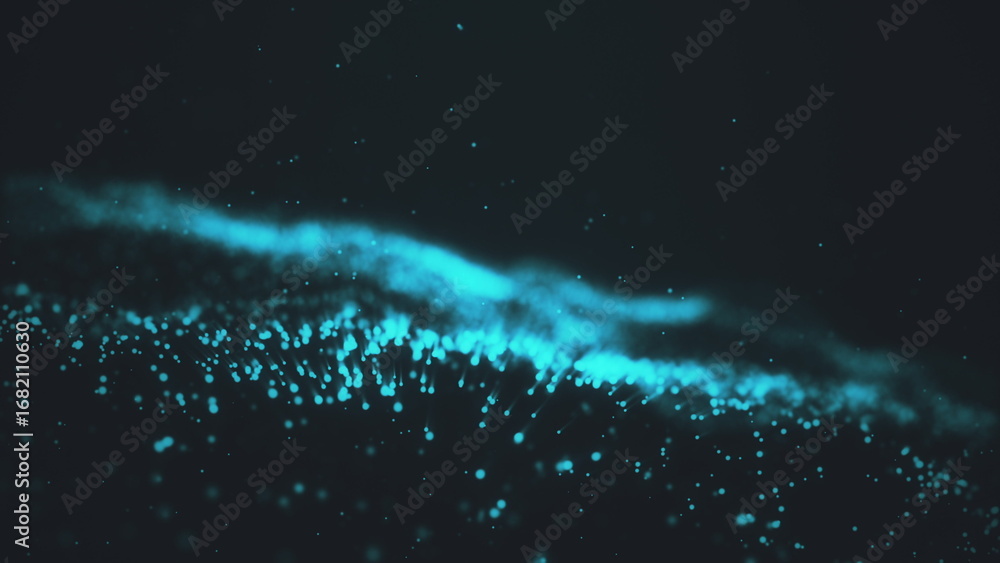 Poster abstract blue particle wave on dark background