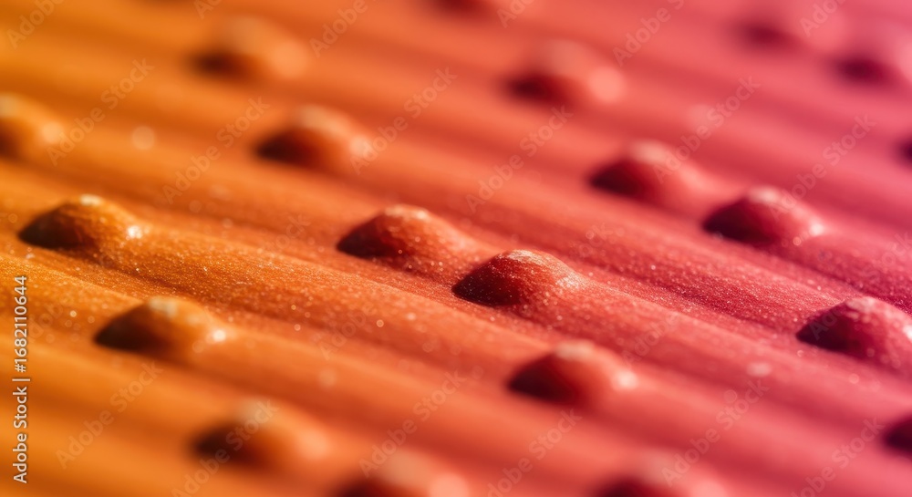 Aufkleber close-up view of a textured surface with rows of small, rounded protrusions, transitioning from oran