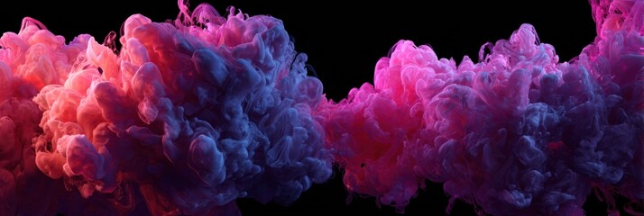 Obraz premium Vibrant pink and blue smoke clouds swirl together, creating a captivating effect against a dark background, enhancing the atmosphere and mood.
