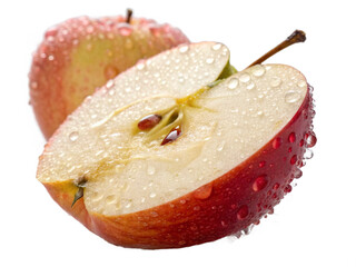 Half apple with water droplets isolated on transparent background