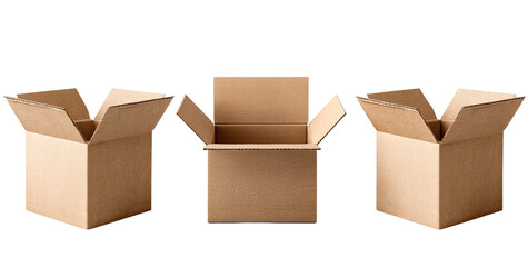 Three open cardboard boxes arranged horizontally