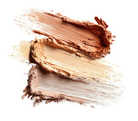 Three swaths of light beige, tan, and light beige makeup product, smudged and layered