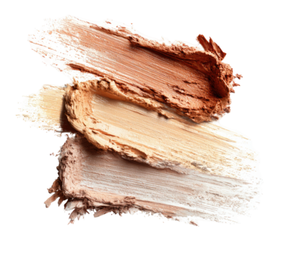 Three swaths of light beige, tan, and light beige makeup product, smudged and layered