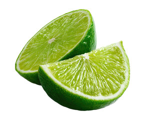 Two lime halves, vibrant green, juicy