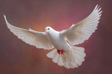 Fototapeta premium Elegant white dove in graceful flight against a soft, painterly backdrop