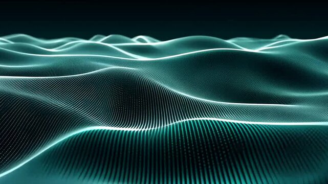 Abstract turquoise undulating surface composed of tiny dots on a dark background