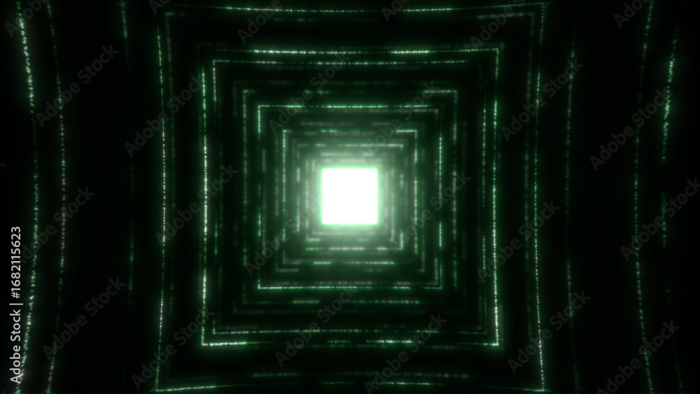 Poster technology tunnel, digital lines, big data, information flow, futuristic matrix abstract glowing vj 
