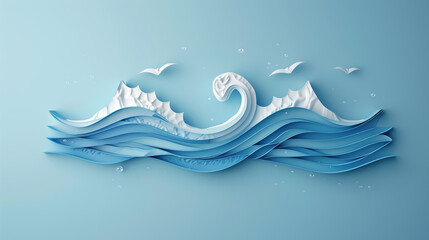 minimal wave emblem, world oceans day concept, clean modern vector, isolated on aqua blue background, eco-friendly marine design