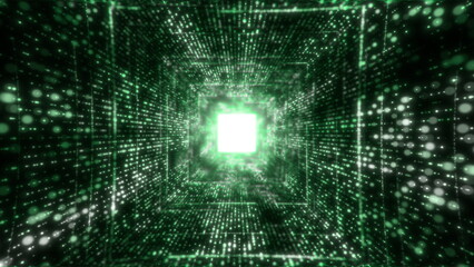 Big Data Digital tunnel square with futuristic matrix. Technological and related motion background. Seamless loop 3D rendering