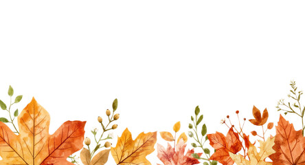 Autumn Watercolor Leaves Border Fall Foliage Design Element