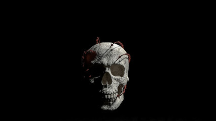 The Skull and barbed wire for Halloween or crime concept 3d Rendering.
