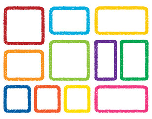 クレヨンラインの角丸四角フレームセット/カラフル