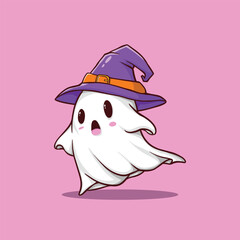 Cute Ghost with Witch Hat
