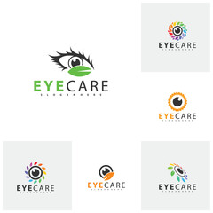 Set of Nature Eye Logo design vector template. Colorful media icon. Vision Logotype concept idea