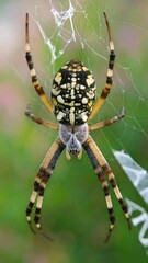 Ornate spider in web
