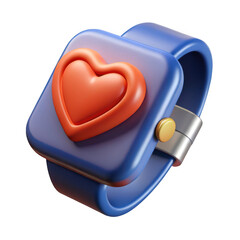 3d heartbeat smartwatch with blue strap isolated on transparent background