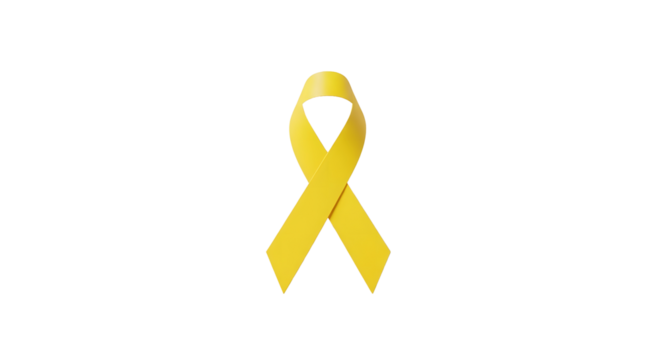 Minimalist yellow ribbon on white background, clean design for awareness month.