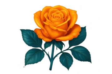Orange rose blooming, vibrant green foliage, transparent backdrop highlighting delicate petals and natural elegance