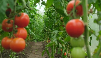 Ripe tomatoes in a greenhouse