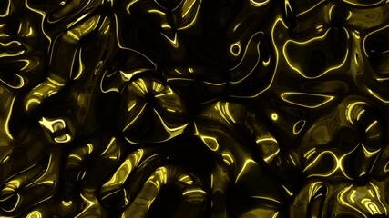 Dark yellow gold metallic texture with moving ripples and deep shadows. Trendy reflection flow in 3d rendering holographic abstract background 4K video. - Powered by Adobe