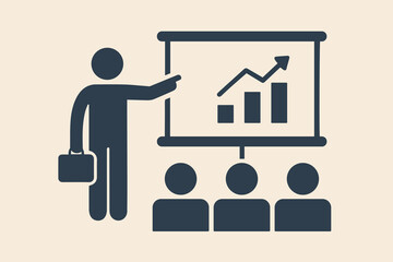 Dynamic business presentation showing upward growth chart to eager audience, demonstrating success and financial improvement, modern and professional