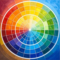 Obraz premium ​A vibrant, concentric color wheel showing a full spectrum of hues from reds to blues. Ideal for design, art, and education.