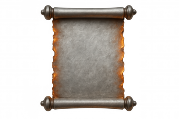 Metallic scroll burning against a transparent background, perfect for enhancing fantasy or historical themes in various creative projects