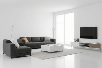 Modern Living Room Interior, isolated on white background