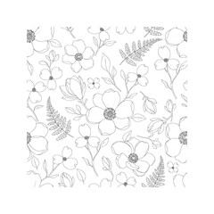 Hand-drawn minimalist floral line art seamless pattern. Botanical vector illustration with magnolia flowers and leaves on a white background.
