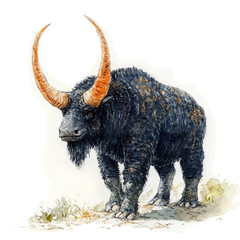 Elasmotherium, watercolor vector, isolated on a white background.