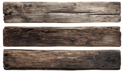 Three weathered, horizontal wooden planks.  Dark brown tones, showing signs of age and wear.  Natural wood grain visible.  Simple, rustic texture