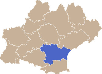 Illustration carte de la région Occitanie avec département Aude mis en lumière