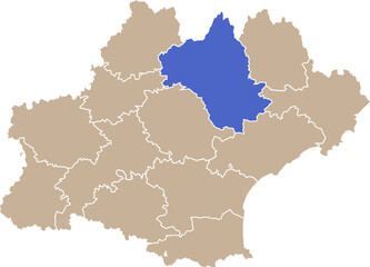 Obraz premium Illustration carte de la région Occitanie avec département Aveyron mis en lumière