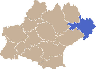 Illustration carte de la région Occitanie avec département Gard mis en lumière