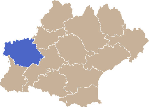 Illustration carte de la r&eacute;gion Occitanie avec d&eacute;partement Gers mis en lumi&egrave;re