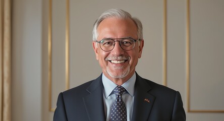 Smiling senior businessman portrait, professional headshot, corporate executive, confident, successful, mature man, elegant attire, business profile picture, leadership, management 
