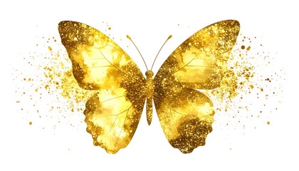 Golden glitter butterfly on white