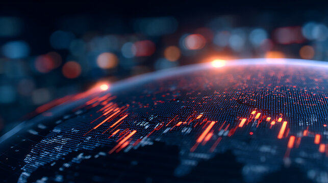 financial graph and planet hologram background
